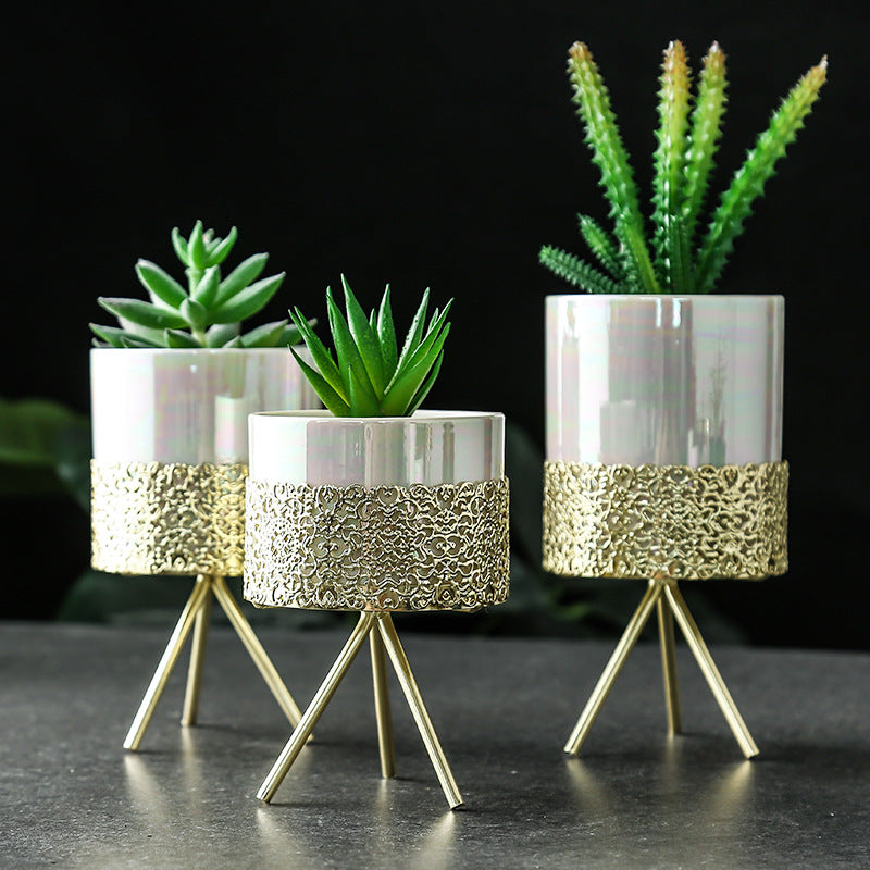 nordic style plant pot ins gold-plated art succulent green plants simple nordic iron frame ce – R+C Furnishes