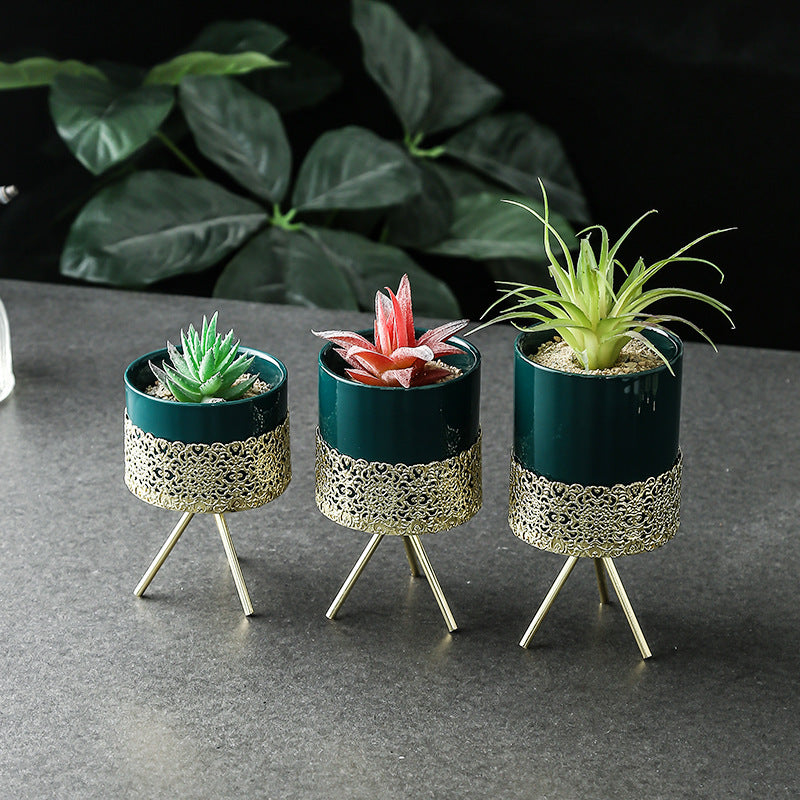 succulents in gold pots ins gold-plated art succulent green plants simple nordic iron frame ce – R+C Furnishes